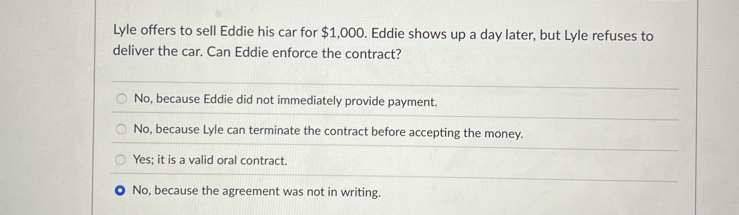 Solved Lyle offers to sell Eddie his car for 1,000. ﻿Eddie