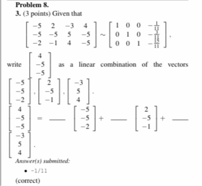 Solved Problem 8. 3. (3 points) Given that -5 2 -3 4 -5 -5 5 | Chegg.com