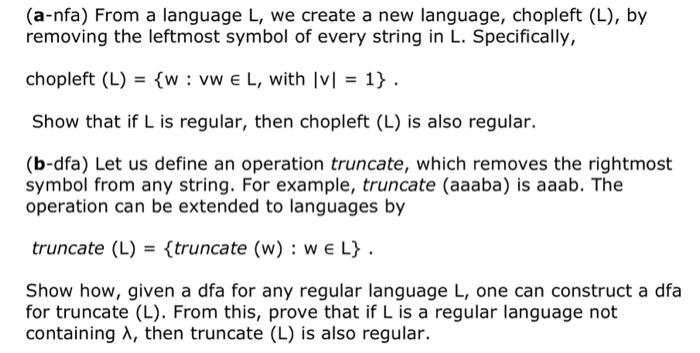 Solved (a-nfa) From a language L, we create a new language, | Chegg.com