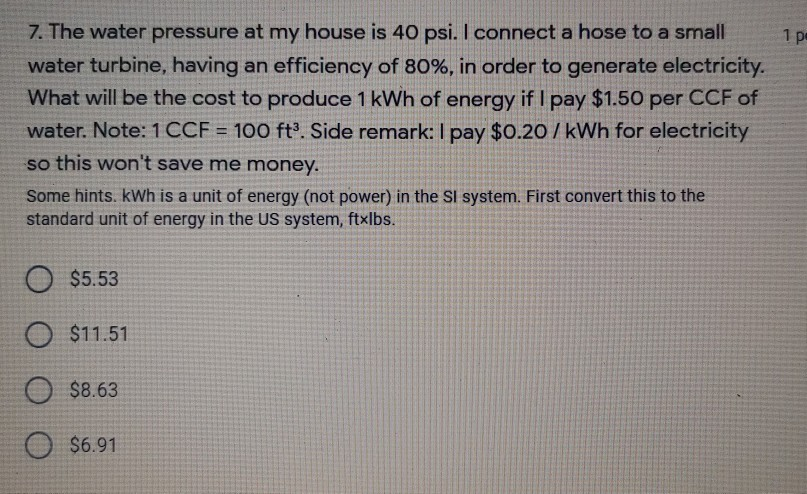 Solved 1 7 The Water Pressure At My House Is 40 Psi I Chegg Com   Image 