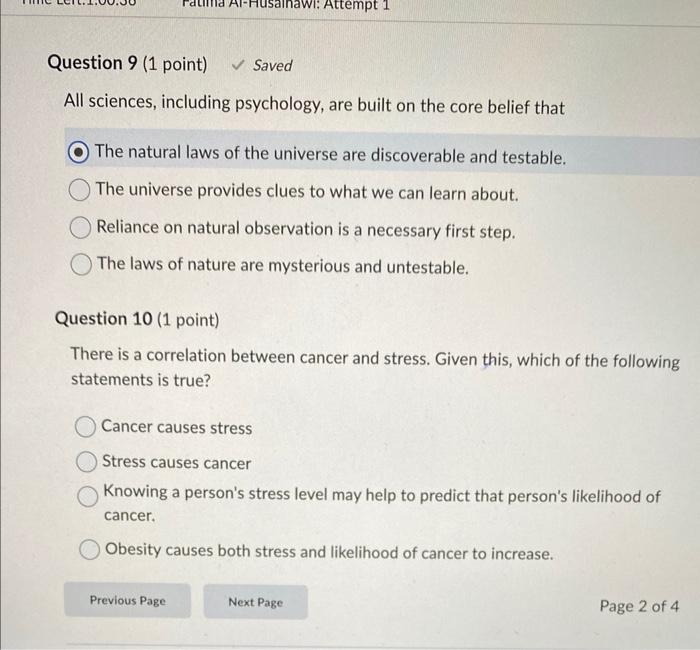 Solved All sciences, including psychology, are built on the | Chegg.com