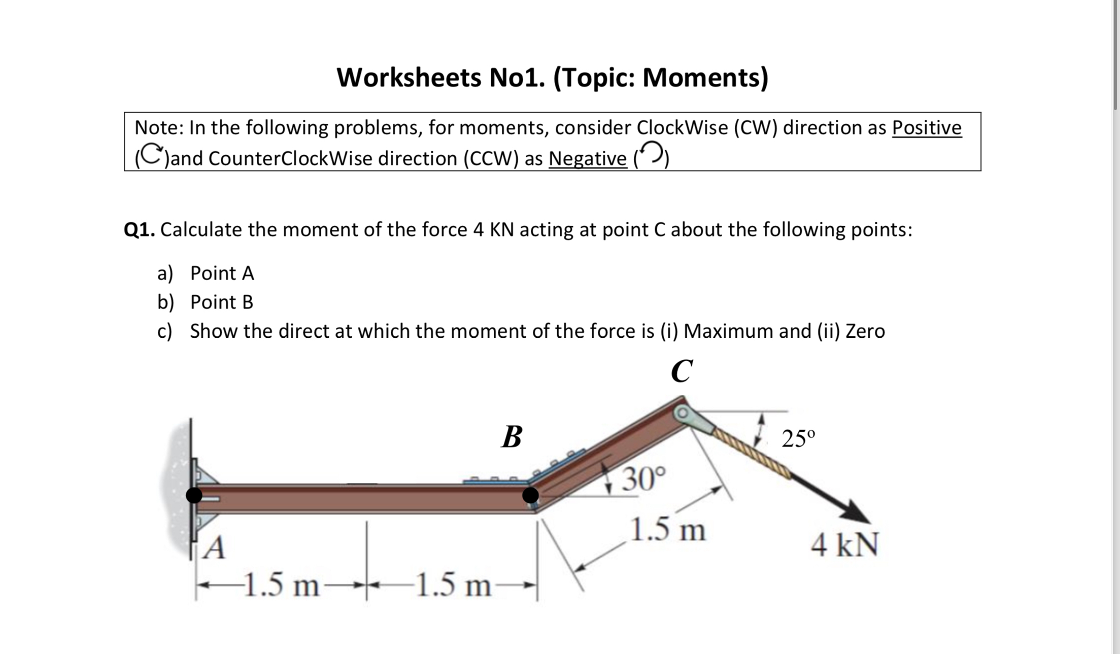 Worksheets No1. (Topic: Moments)Note: In the | Chegg.com