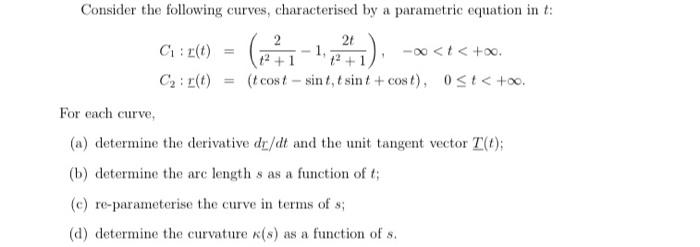 Solved 1) Consider the following curves, characterised by a | Chegg.com