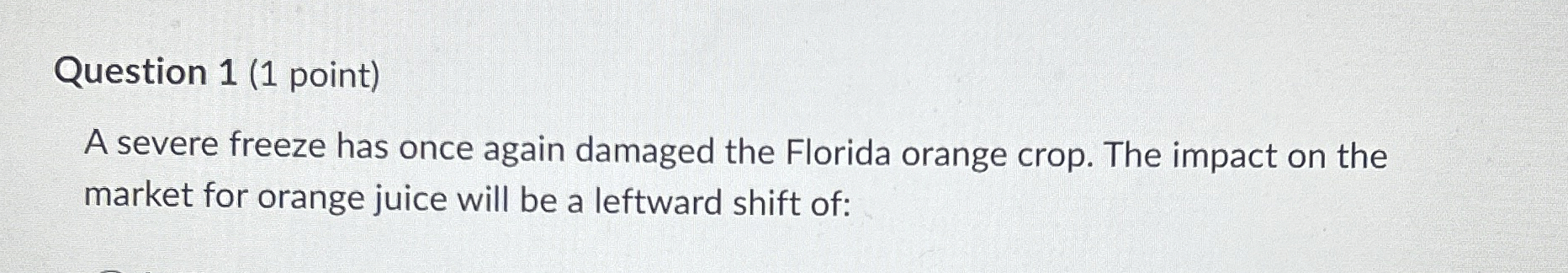 Solved Question 1 (1 ﻿point)A severe freeze has once again | Chegg.com