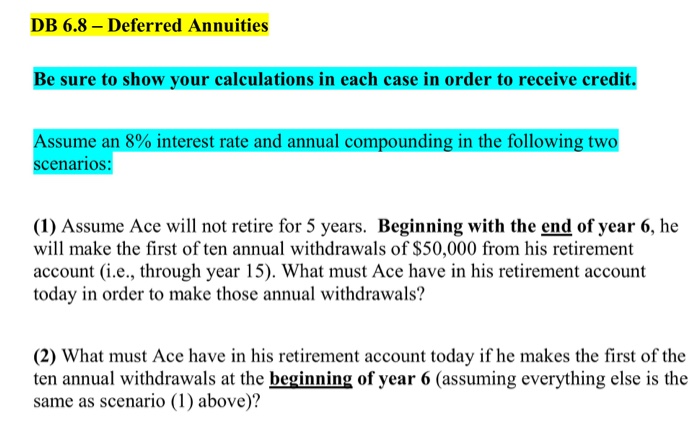 Solved DB 6.8 – Deferred Annuities Be sure to show your | Chegg.com
