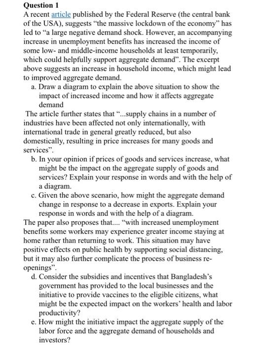 Question 1 A Recent Article Published By The Federal | Chegg.com