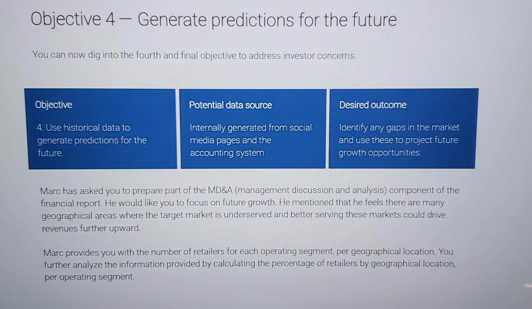 Objective 4 Objective 4- Generate predictions for the future You | Chegg.com