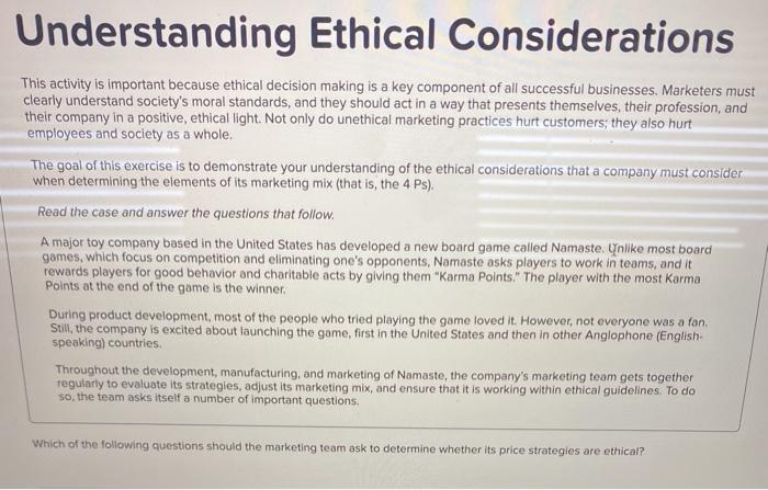 Solved Understanding Ethical Considerations This Activity Is | Chegg.com