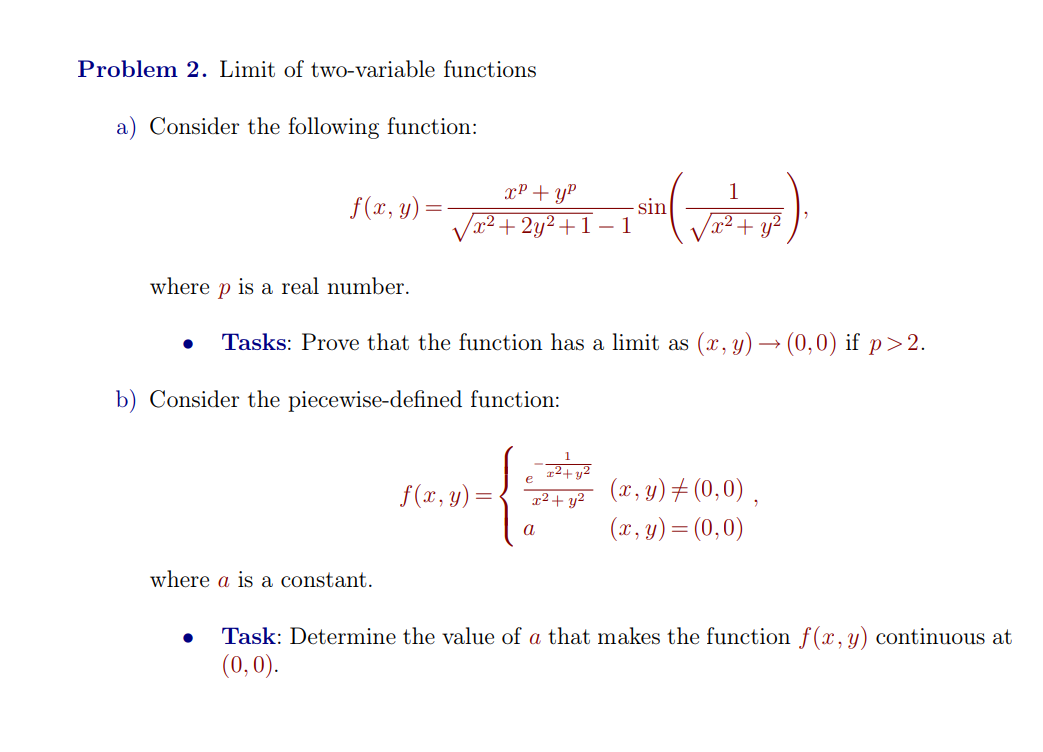 Solved Problem 2. ﻿Limit of ﻿two-variable | Chegg.com