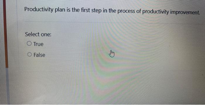 Solved Productivity plan is the first step in the process of | Chegg.com