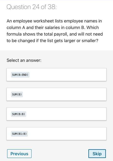 Solved Question 24 Of 38: An Employee Worksheet Lists | Chegg.com