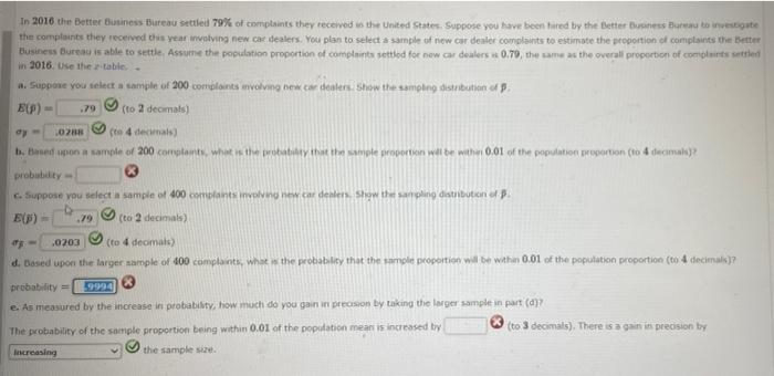 Solved .79 In 2016 The Better Business Bureau Settled 79% Of | Chegg.com