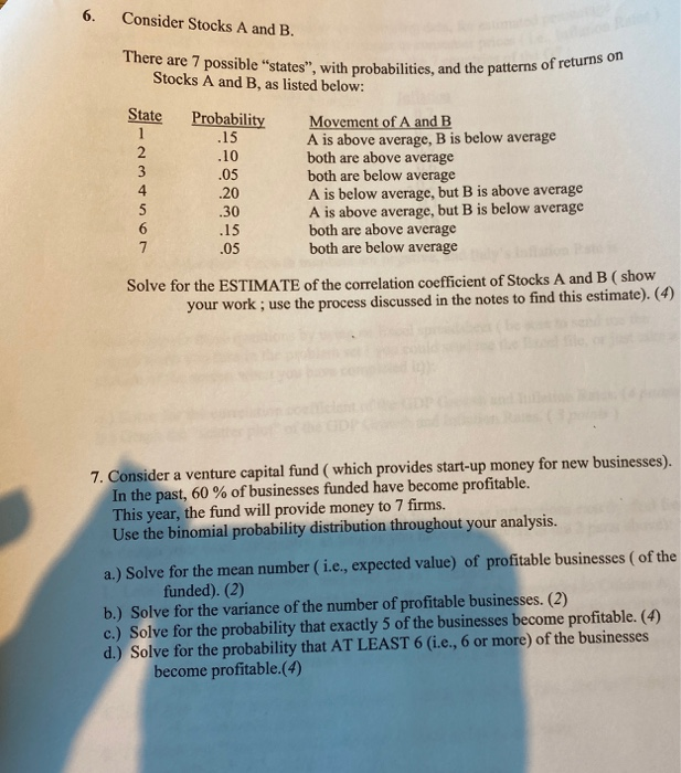 Solved Consider Stocks A And B. There Are 7 Possible | Chegg.com