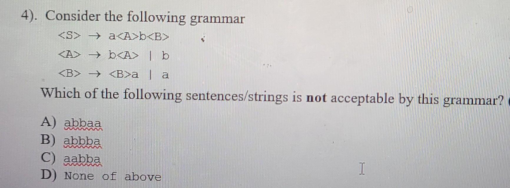 Solved 8). Consider The Following Grammar | Chegg.com