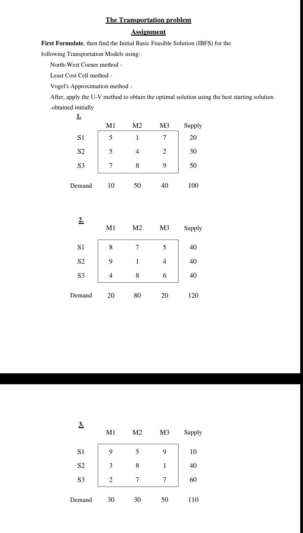 assignment problem using transportation method