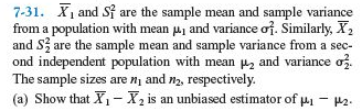 Solved X1 and S 2 1 are the sample mean and sample variance | Chegg.com