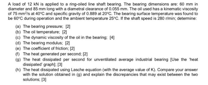 Solved A load of 12 kN is applied to a ring-oiled line shaft | Chegg.com