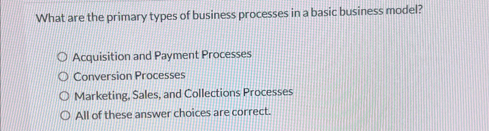 Solved What are the primary types of business processes in a | Chegg.com