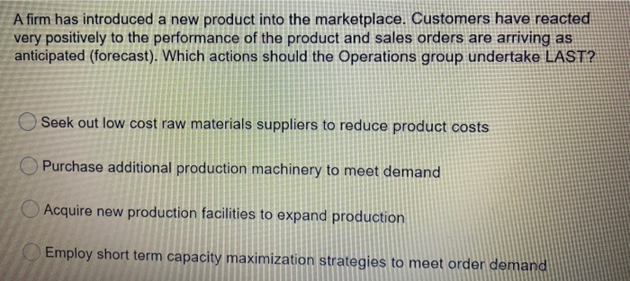 Solved A firm has introduced a new product into the | Chegg.com