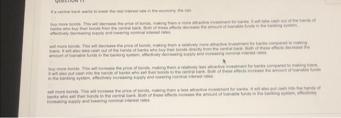 Solved If a central bank wants to lower the real interest | Chegg.com