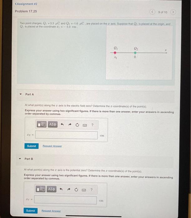 Solved Two Point Charges Q133μc And Q2−16μc Are Placed 0414