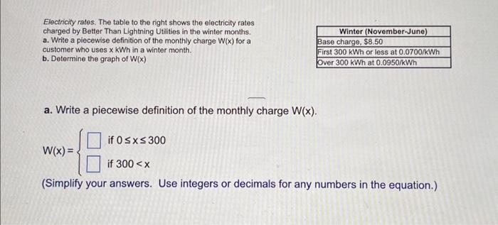 Solved Electricity Rates. The Table To The Right Shows The | Chegg.com