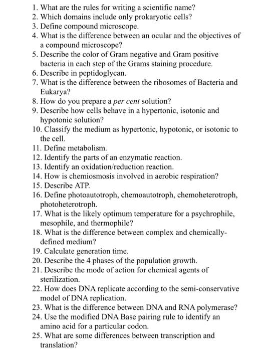 Solved 1. What are the rules for writing a scientific name? | Chegg.com