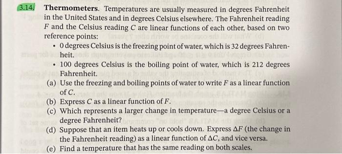 Solved 3.14. Thermometers. Temperatures are usually measured | Chegg.com