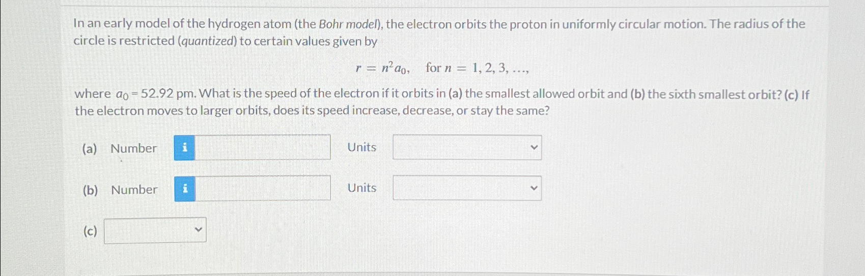 Solved In an early model of the hydrogen atom (the Bohr | Chegg.com