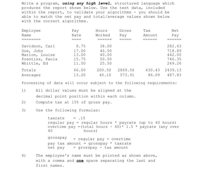 Solved Write a program, using any high level, structured | Chegg.com