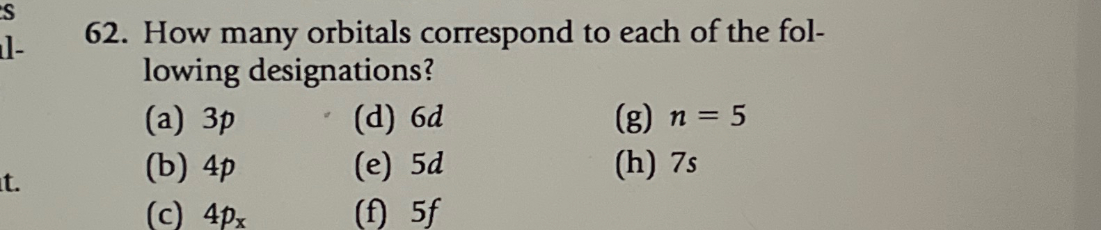 Solved How many orbitals correspond to each of the following | Chegg.com