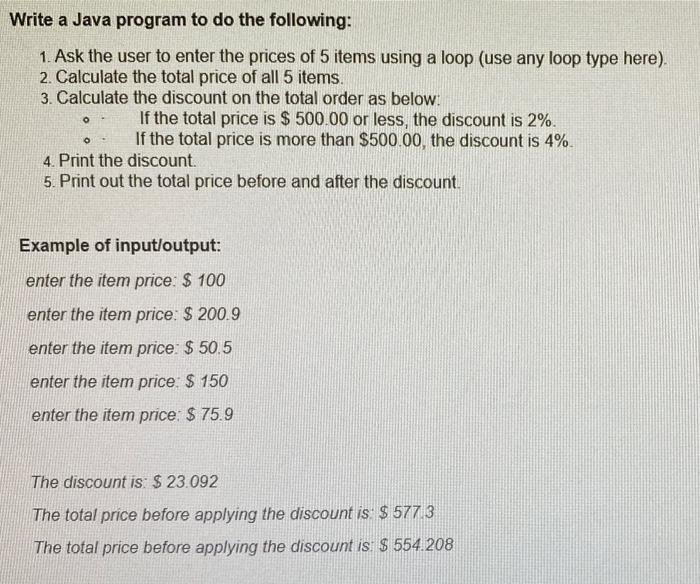Solved Write a Java program to do the following: 1. Ask the | Chegg.com