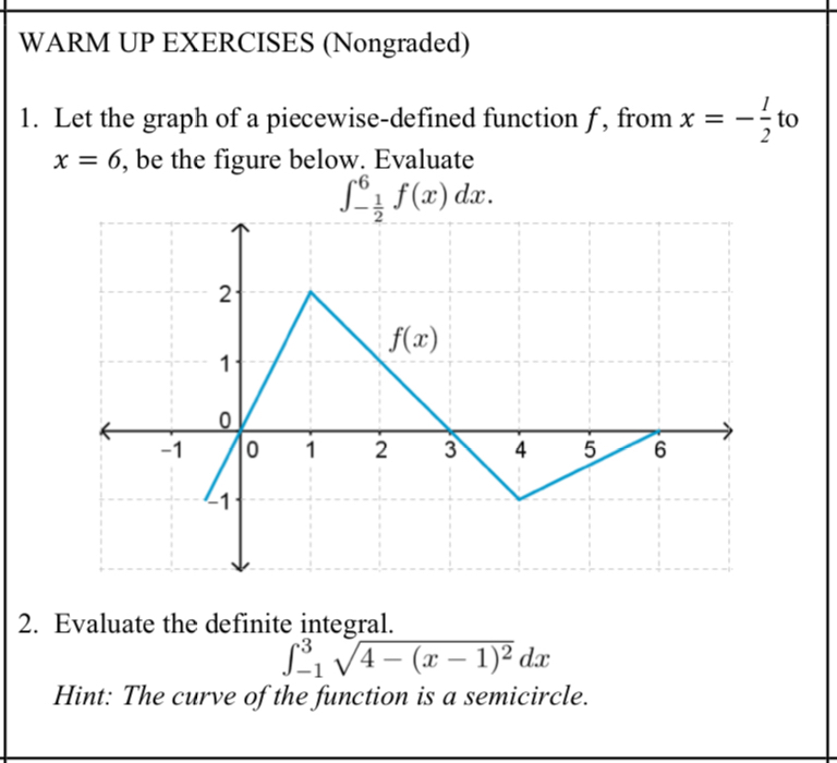 Solved WARM UP EXERCISES (Nongraded)Let the graph of a | Chegg.com