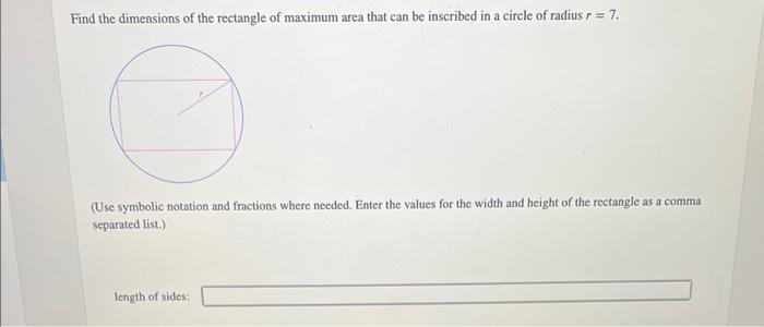 Solved Find the dimensions of the rectangle of maximum area | Chegg.com