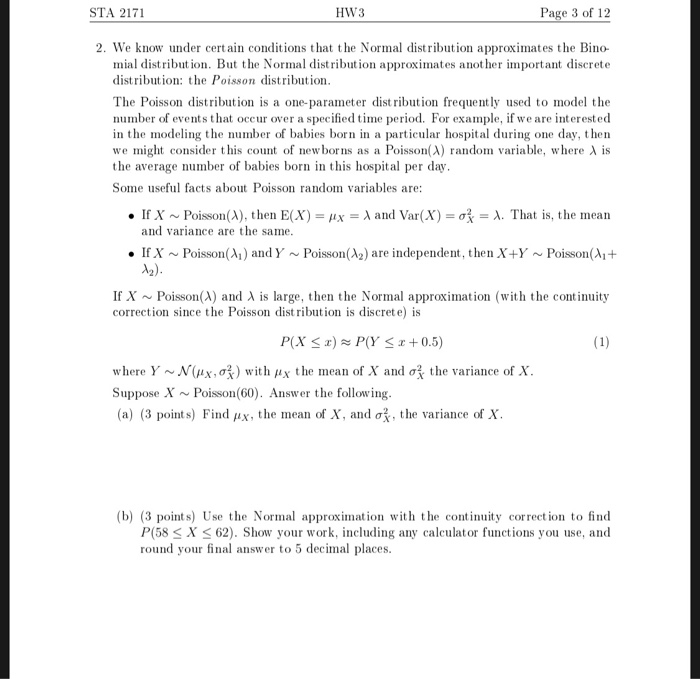 Solved STA 2171 HW3 Page 3 of 12 2. We know under certain | Chegg.com