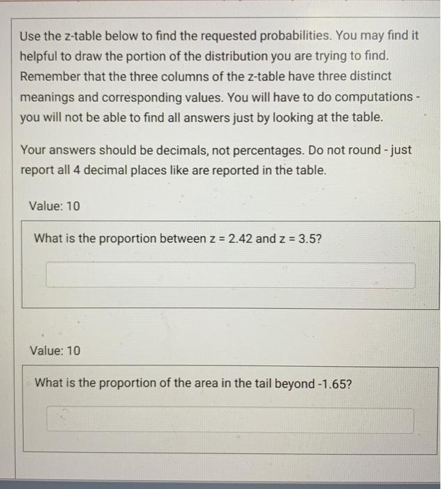 Solved Use the z-table below to find the requested | Chegg.com