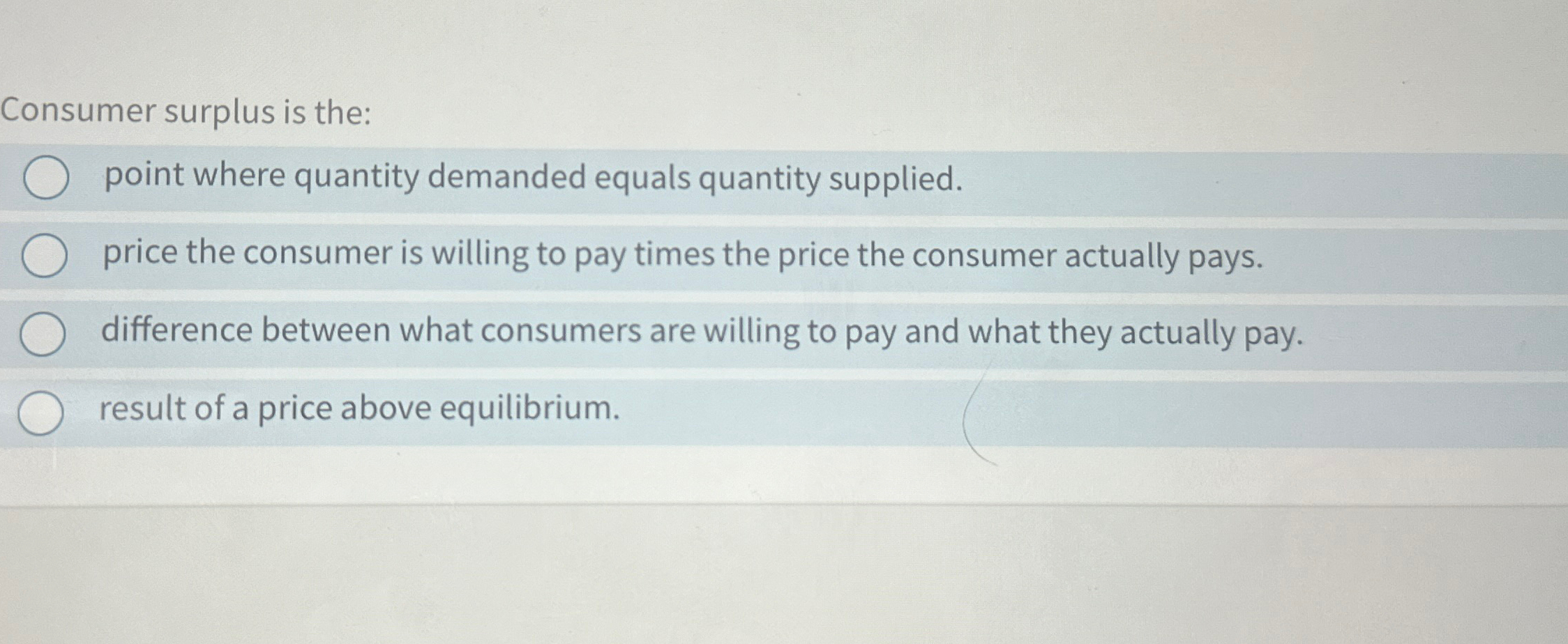 Solved Consumer surplus is the:point where quantity demanded | Chegg.com