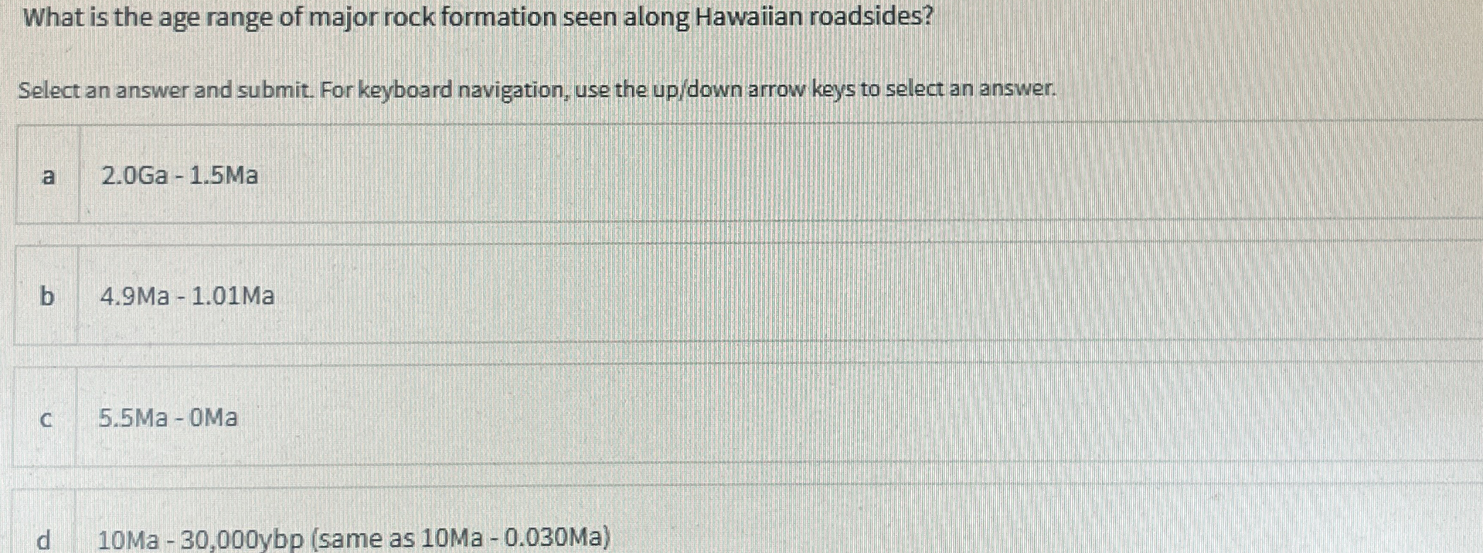 Solved What is the age range of major rock formation seen | Chegg.com