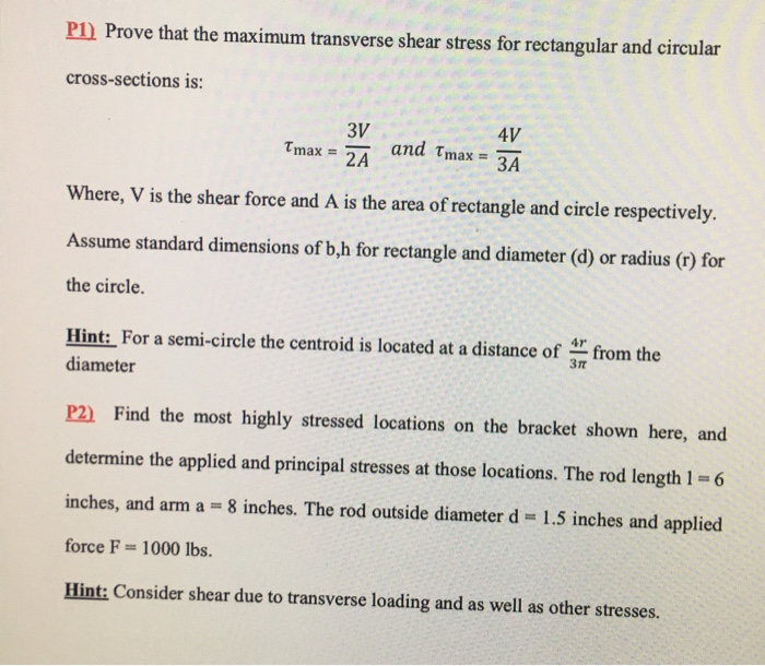 Solved P1) Prove that the maximum transverse shear stress | Chegg.com