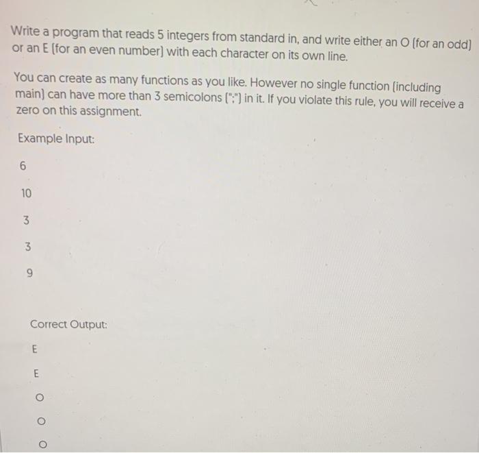 Solved Write a program that reads 5 integers from standard | Chegg.com
