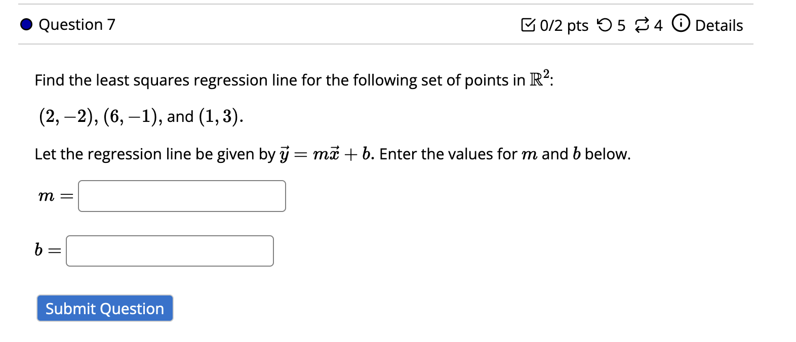 Solved Question 7Find the least squares regression line for | Chegg.com