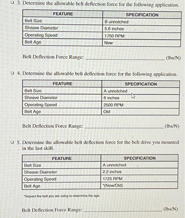 Solved 3. Determine the allowable belt deflection force for
