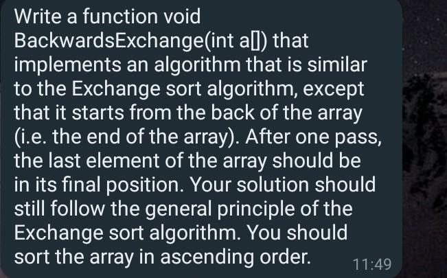 Solved Write a function void BackwardsExchange(int all) that | Chegg.com