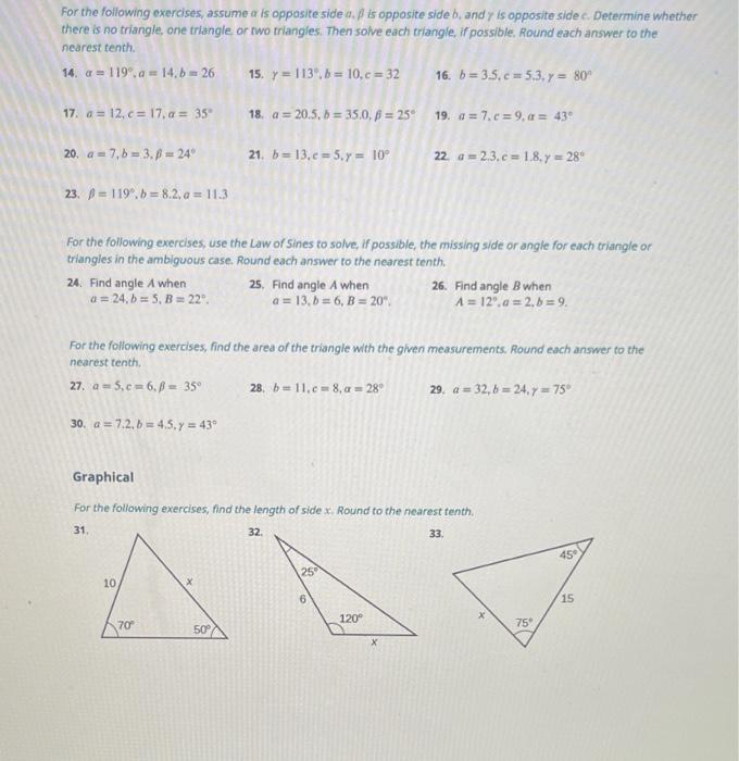 Solved For The Following Exercises, Assume Als Opposite Side 