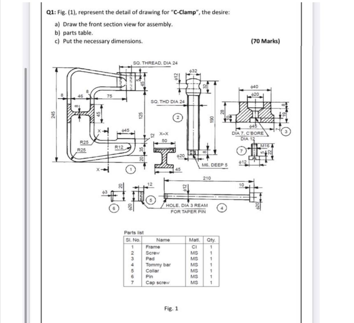 Solved Q1 Fig. (1), represent the detail of drawing for