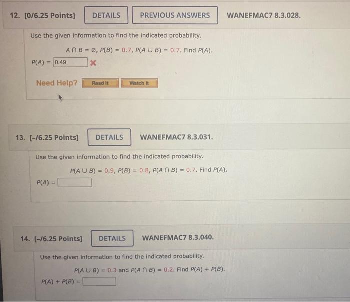Solved Use the given information to find the indicated | Chegg.com