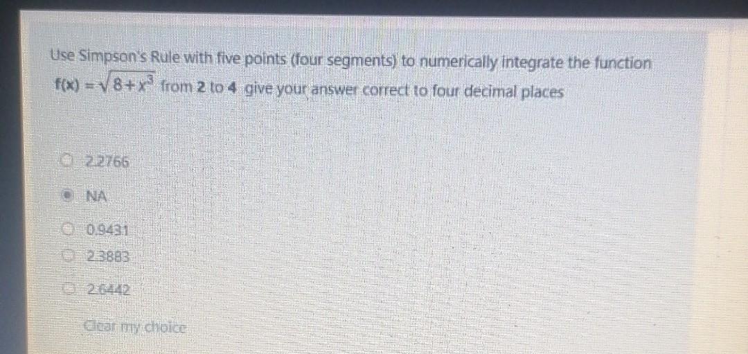 Solved Use Simpson's Rule with five points (four segments) | Chegg.com