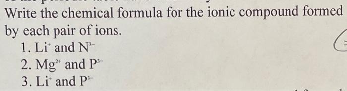Solved Write the chemical formula for the ionic compound | Chegg.com