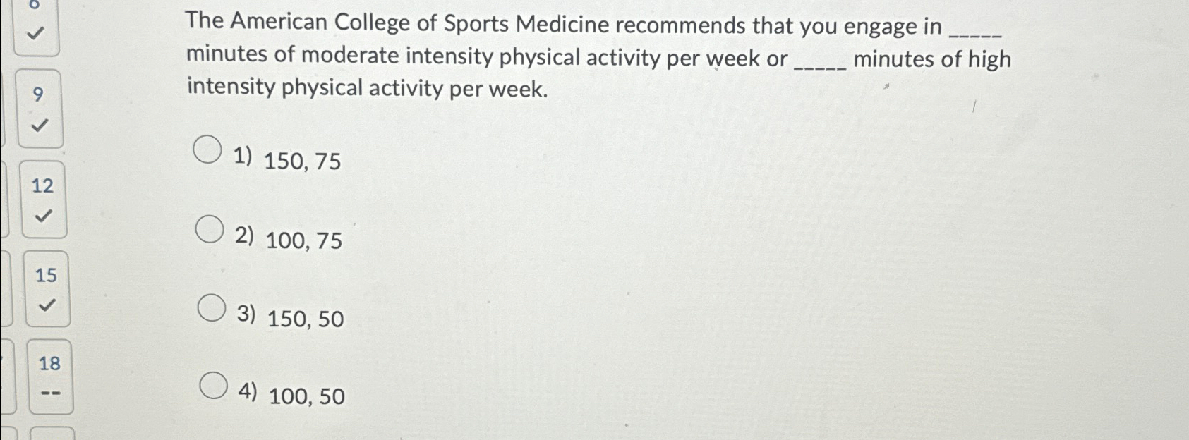 Solved The American College of Sports Medicine recommends | Chegg.com