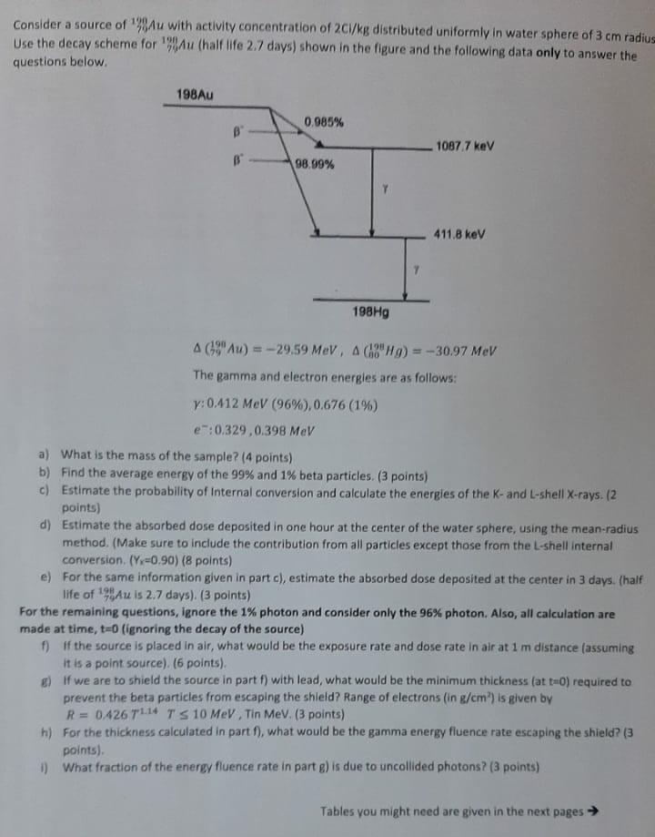 Solved Consider A Source Of Au With Activity Concentratio Chegg Com